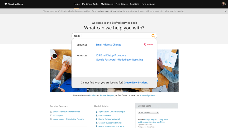 screenshot of SolarWinds Service Desk